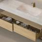 Preview: MuXing Wandhängendes Badezimmermöbel-Set mit Waschbecken, Sinterstein, LED-Spiegel, Schubladenschrank und Abflussgarnitur 【RWR208】