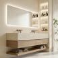 Preview: Muxing Badmöbel-Set mit Sinterstein-Doppelwaschbecken in Travertine look, verdecktem Ablauf, Spiegel, Unterschrank, Ablage, Ablaufgarnitur【SPX57-DS】