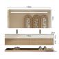 Preview: Muxing Thermogeformtes Doppel-Wand-Waschbecken-Set, Travertine look, mit Spiegel, Unterschrank, Ablage & Ablauf, mit Armaturenloch 130×55 cm【RW4822-130 K】