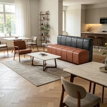 Preview: Muxing Gastro Sitzbank Dinerbank Sofa, Restaurantbank Polsterbank, Gastronomiemöbel Stuhl für Café Bar Bistro Hotel Schwarz-Braun 120 × 60 × 80 cm【Y-06PINSE】