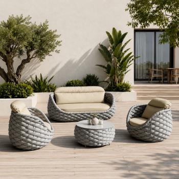 Muxing Gartenlounge Set 4-teilig mit 2 Einzelsesseln, Dreisitzer-Sofa und Couchtisch, Wasserabweisend, Ideal für Garten, Terrasse und Hof