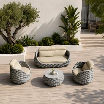 Muxing Gartenlounge Set 4-teilig mit 2 Einzelsesseln, Dreisitzer-Sofa und Couchtisch, Wasserabweisend, Ideal für Garten, Terrasse und Hof