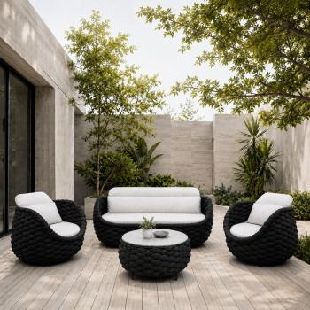 Muxing Gartenlounge Set 4-teilig mit 2 Einzelsesseln, Dreisitzer-Sofa und Couchtisch, Wasserabweisend, Ideal für Garten, Terrasse und Hof