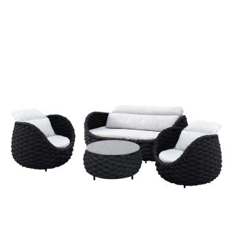 Preview: Muxing Gartenlounge Set 4-teilig mit 2 Einzelsesseln, Dreisitzer-Sofa und Couchtisch, Wasserabweisend, Ideal für Garten, Terrasse und Hof