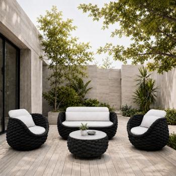 Muxing Gartenlounge Set 4-teilig mit 2 Einzelsesseln, Zweisitzer-Sofa und Couchtisch, Wasserabweisend, Ideal für Garten, Terrasse und Hof, Schwarz