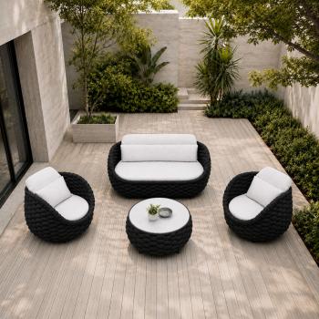 Preview: Muxing Gartenlounge Set 4-teilig mit 2 Einzelsesseln, Zweisitzer-Sofa und Couchtisch, Wasserabweisend, Ideal für Garten, Terrasse und Hof, Schwarz