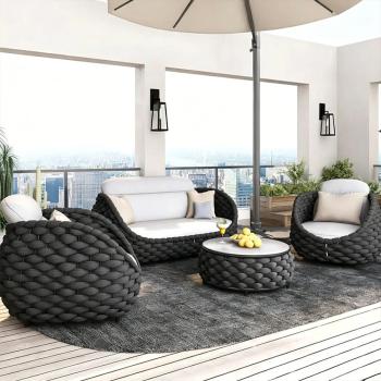 Preview: Muxing Gartenlounge Set 4-teilig mit 2 Einzelsesseln, Zweisitzer-Sofa und Couchtisch, Wasserabweisend, Ideal für Garten, Terrasse und Hof, Schwarz