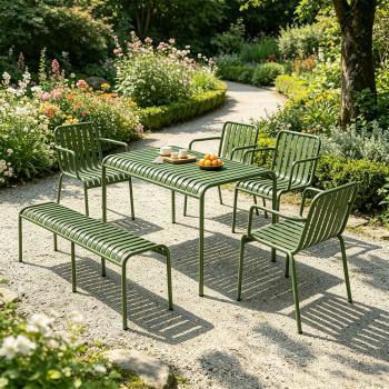 Preview: MuXing Gartenmöbel Tisch- und Stuhlset – Outdoor Eisenmöbel, geeignet für Gartenrestaurants, Cafés und andere Außenbereiche, grün【HYZL】