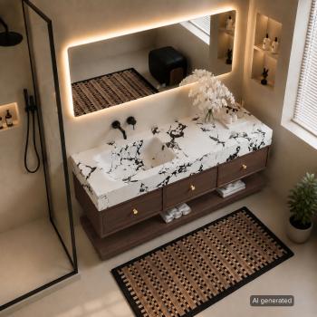 Muxing Wandhängendes Badezimmermöbel-Set mit Waschbecken, moderner Waschtisch mit Unterschrank, Badmöbel für Badezimmer und Waschraum【RW610 BKK】