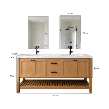 Muxing Badmöbel Set Bodenstehend mit Waschbecken, Waschtisch mit Unterschrank, modernes Badezimmermöbel für Bad, Gäste WC und Waschraum 160*55 cm【RW693-160K】