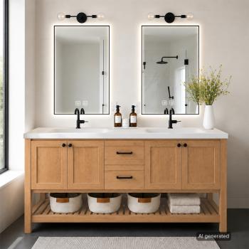 Preview: Muxing Badmöbel Set Bodenstehend mit Waschbecken, Waschtisch mit Unterschrank, modernes Badezimmermöbel für Bad, Gäste WC und Waschraum 160*55 cm【RW693-160K】