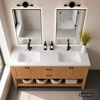 Preview: Muxing Badmöbel Set Bodenstehend mit Waschbecken, Waschtisch mit Unterschrank, modernes Badezimmermöbel für Bad, Gäste WC und Waschraum 160*55 cm【RW693-160K】