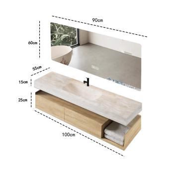MuXing Wandhängendes Badezimmermöbel-Set mit Waschbecken, Sinterstein, LED-Spiegel, Schubladenschrank und Abflussgarnitur 【RWR208】