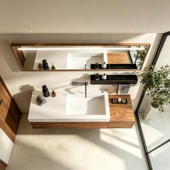 Preview: Sinterstein Waschbecken Badezimmer, modernes Aufsatzwaschbecken, eleganter Waschtisch für Bad, Gäste-WC und Waschraum 130*55cm 【XZC950-130】