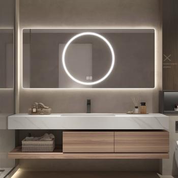 Preview: Muxing Sinterstein Waschbecken mit Schublade und Ablage – Moderne Waschtischkombination mit LED-Spiegel für das Badezimmer 【YT2032-K】