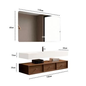Muxing Elegantes Badezimmer-Set – Weißes Sinterstein-Waschbecken mit braunem Schrank, LED-Antibeschlagspiegel & 3 geräumige Schubladen【C805】【YTC805】