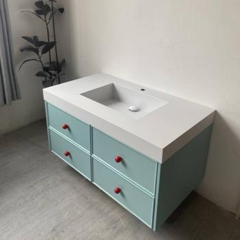 Preview: Muxing Waschbecken aus Sinterstein, Badmöbel Set,Badezimmermöbel,Bad Schränke,Waschtisch,LED-Spiegel,Blau