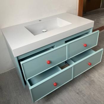 Muxing Waschbecken aus Sinterstein, Badmöbel Set,Badezimmermöbel,Bad Schränke,Waschtisch,LED-Spiegel,Blau