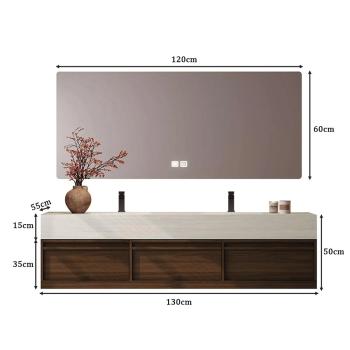 Muxing Waschbecken aus Sinterstein Waschbecken Doppelspüle Spüle mit zwei Becken Waschtisch-Set mit LED-Spiegel und Schränk【RW3318】