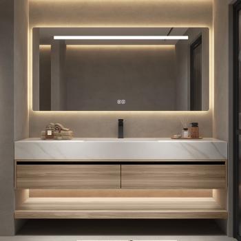 Muxing Waschbecken weiß Arbeitsplatte Holzmaserung Unterschrank Set mit Spiegel【YT-3256】