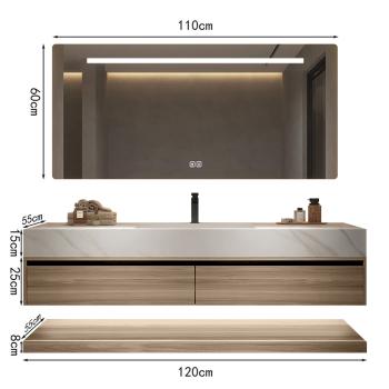 Muxing Waschbecken weiß Arbeitsplatte Holzmaserung Unterschrank Set mit Spiegel【YT-3256】