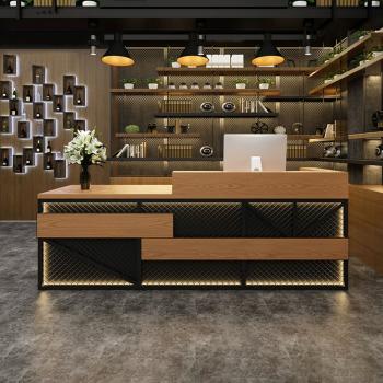 Muxing Maßanfertigung Kasse Bartheke Kassentheke Bartisch Empfangstheke Retro Theke Bar Empfangstheke Holzfarbe 【TWMT 】