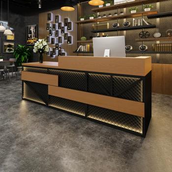 Preview: Muxing Maßanfertigung Kasse Bartheke Kassentheke Bartisch Empfangstheke Retro Theke Bar Empfangstheke Holzfarbe 【TWMT 】