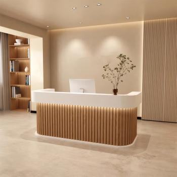 MuXing Reception Desk, Bar Counter, Rounded Corner Design, Vertical Stripe Pattern, Salon, Hotel, Store Front Desk【Baise】