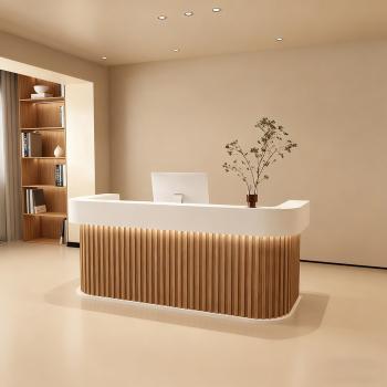 Preview: MuXing Reception Desk, Bar Counter, Rounded Corner Design, Vertical Stripe Pattern, Salon, Hotel, Store Front Desk【Baise】