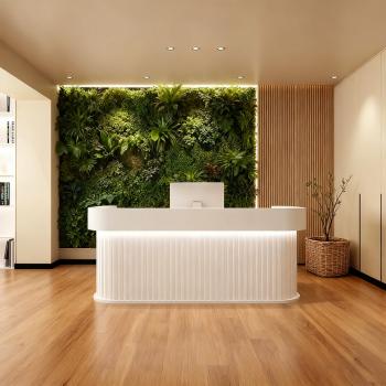 MuXing Reception Desk, Bar Counter, Rounded Corner Design, Vertical Stripe Pattern, Salon, Hotel, Store Front Desk【Baise】