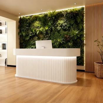 MuXing Reception Desk, Bar Counter, Rounded Corner Design, Vertical Stripe Pattern, Salon, Hotel, Store Front Desk【Baise】