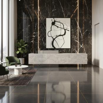 Muxing Theke, kommerzieller Empfangstresen, Metallstruktur, graue Steinoptik-Oberfläche, geeignet für Café, Geschäft, Empfang【DLSA】