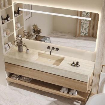 Muxing Waschbecken Set LED-Spiegel, Ablageplatte, Schrank  Keramik Waschbecken, Spüle ohne Armaturenloch