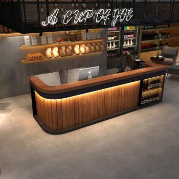 Preview: Muxing Bartheke,Empfangstheke mit LED-Beleuchtung,Bar-Möbel,  Rezeptionstresen, Verkaufstheke,Kassentisch,Theke Braun