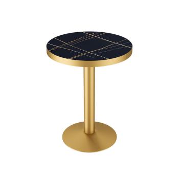 Preview: Muxing Runder Esstisch, runder Couchtisch, Kaffeetisch, Bartisch, Schreibtisch, Schwarz Gold, 60*75 cm