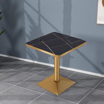 Preview: Muxing quadratischer Tisch Esstisch quadratischer Couchtisch Kaffeetisch Bistrotisch Schreibtisch Schwarz Gold 60*60*75cm