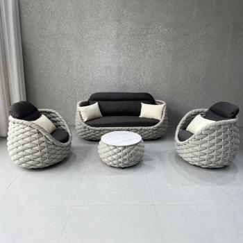 Preview: Muxing 4-teiliges Gartenmöbel-Set aus Polyrattan – 2 Einzelsessel, 1 Zweisitzer oder Dreisitzer, 1 Tisch – wetterfest, wasserfest, ideal für Garten, Balkon oder Terrasse