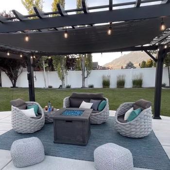 Muxing 4-teiliges Gartenmöbel-Set aus Polyrattan – 2 Einzelsessel, 1 Zweisitzer oder Dreisitzer, 1 Tisch – wetterfest, wasserfest, ideal für Garten, Balkon oder Terrasse