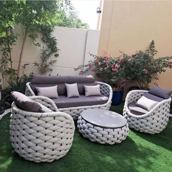 Preview: Muxing 4-teiliges Gartenmöbel-Set aus Polyrattan – 2 Einzelsessel, 1 Zweisitzer oder Dreisitzer, 1 Tisch – wetterfest, wasserfest, ideal für Garten, Balkon oder Terrasse