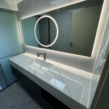 Preview: Muxing Waschbecken mit schublade Ablage Waschtisch LED Spiegel Badezimmerspüle