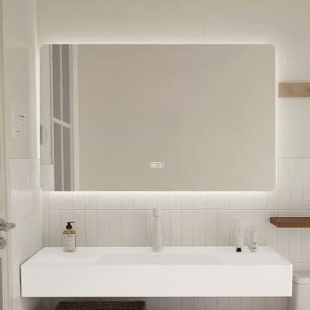 Preview: Muxing Waschbecken aus Keramik Modernes Waschbecken Badezimmer Hänge Waschbecken mit LED Spiegel, Ablage 【C025】