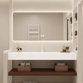 Preview: Muxing Waschbecken aus Keramik Modernes Waschbecken Badezimmer Hänge Waschbecken mit LED Spiegel, Ablage 【C025】