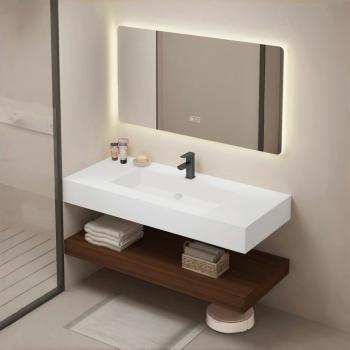 Muxing Waschbecken aus Keramik Modernes Waschbecken Badezimmer Hänge Waschbecken mit LED Spiegel, Ablage 【C025】