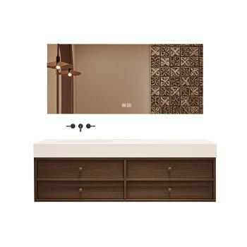 Muxing Waschbecken-Set Waschtisch Moderner Waschbecken-Unterschrank LED Spiegel mit Schublade 【C152】