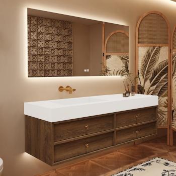 Muxing Waschbecken-Set Waschtisch Moderner Waschbecken-Unterschrank LED Spiegel mit Schublade 【C152】