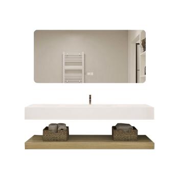 MuXing Waschbecken Set – Keramik-Waschbecken, LED-Spiegel mit Anti-Beschlag, wandhängend, mit Stauraumregal【C458】