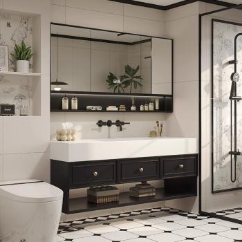 Muxing Badezimmermöbel-Set Keramik Waschbecken LED-Spiegelschrank Waschbecken mit Schublade und Ablage【CK30】