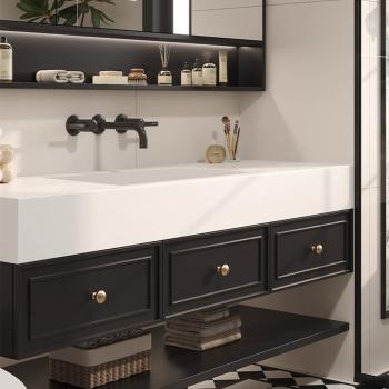 Preview: Muxing Badezimmermöbel-Set Keramik Waschbecken LED-Spiegelschrank Waschbecken mit Schublade und Ablage【CK30】