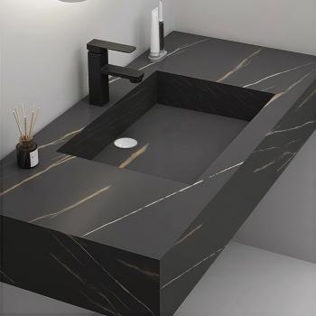 Preview: Muxing Waschbecken Badezimmermöbel-Set Keramik Waschbecken Hänge Waschbecken mit LED Spiegel und Schublade【HT72】