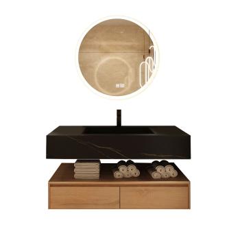 Muxing Waschbecken Badezimmermöbel-Set Keramik Waschbecken Hänge Waschbecken mit LED Spiegel und Schublade【HT72】